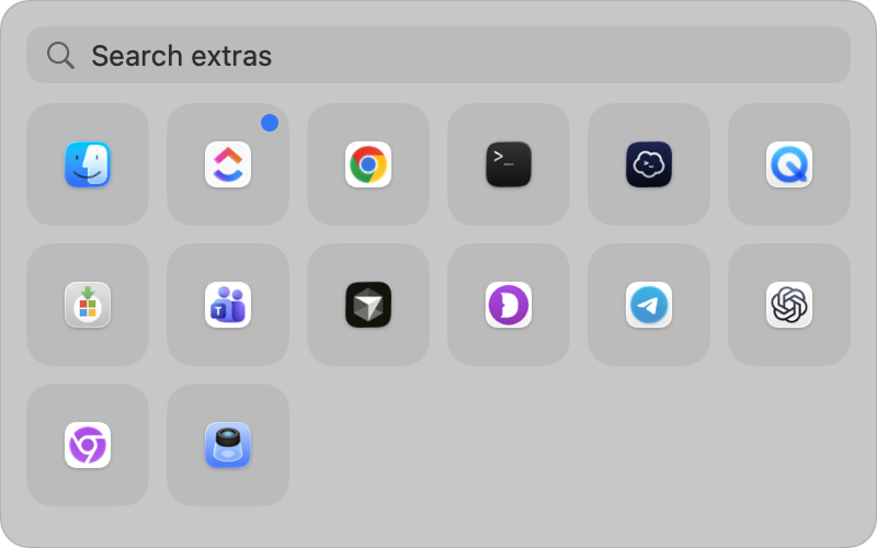 PeekBar popup with hidden menu bar extras as tiles
